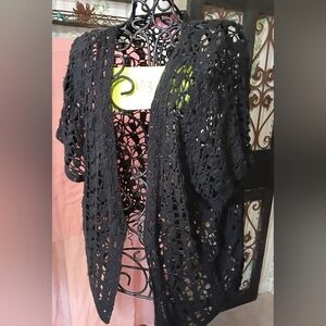 Black Crochet Open-Front Cardigan 1X